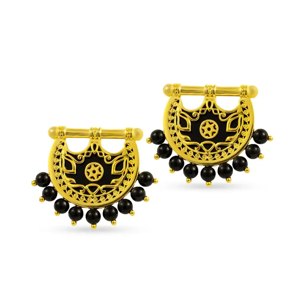 Kahila's Gold - Plated Silver Earring with Black Onyx Stone (KC111)