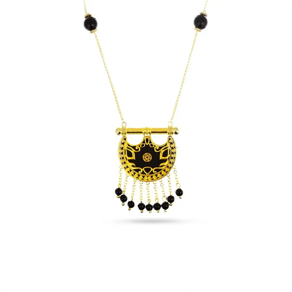 Kahila's Gold - Plated Silver Necklace with Black Onyx Stone and Drop - Small (KC116)