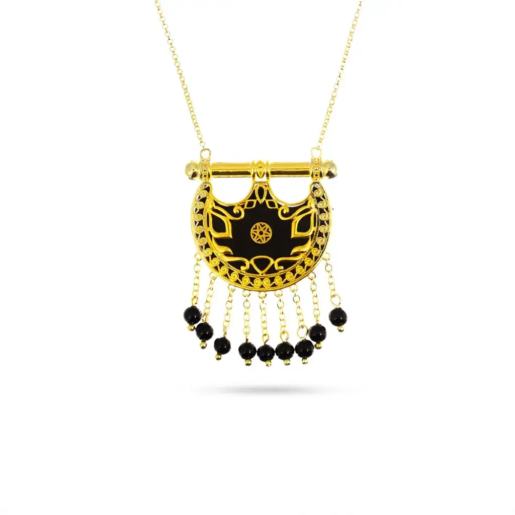 Kahila's Gold - Plated Silver Necklace with Black Onyx Stone and Drop-Large (KC119)