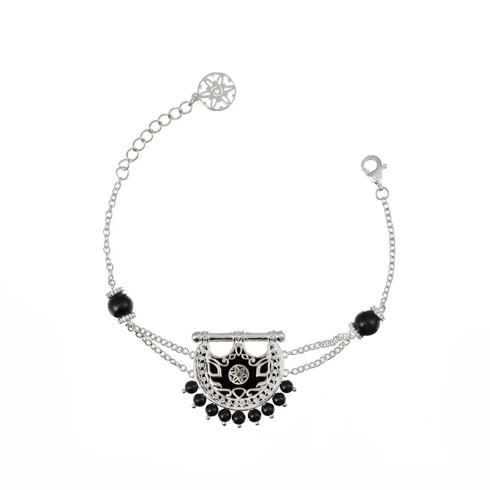 Kahila's Silver Bracelet with Black Onyx Stone (KC99)