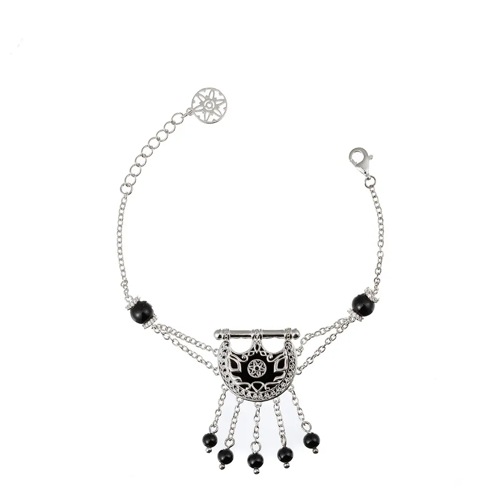 Kahila's Silver Bracelet with Black Onyx Stone and Drops (KC100)