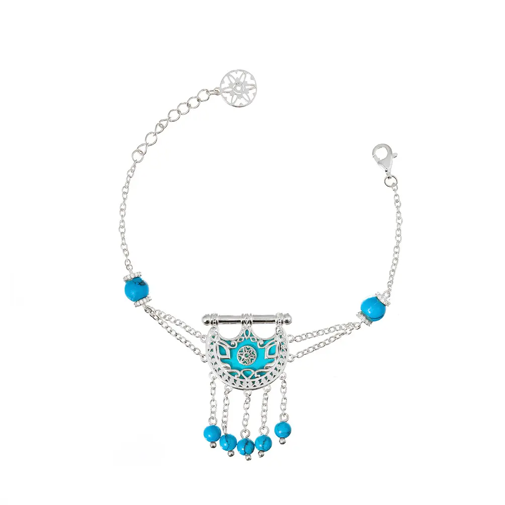 Kahila's Silver Bracelet with Turquoise Stone and Drop (KC73)