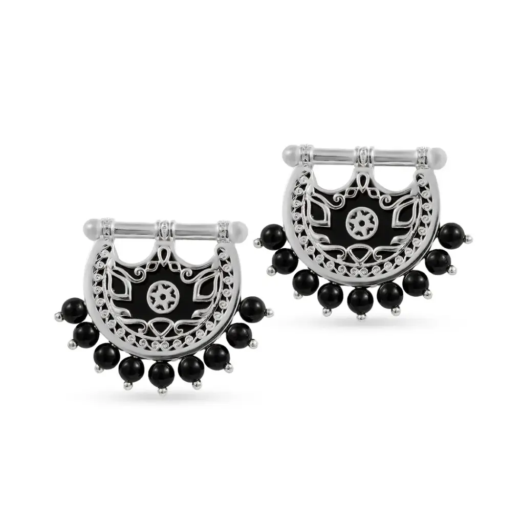 Kahila's Silver Earring with Black Onyx Stone (KC108)