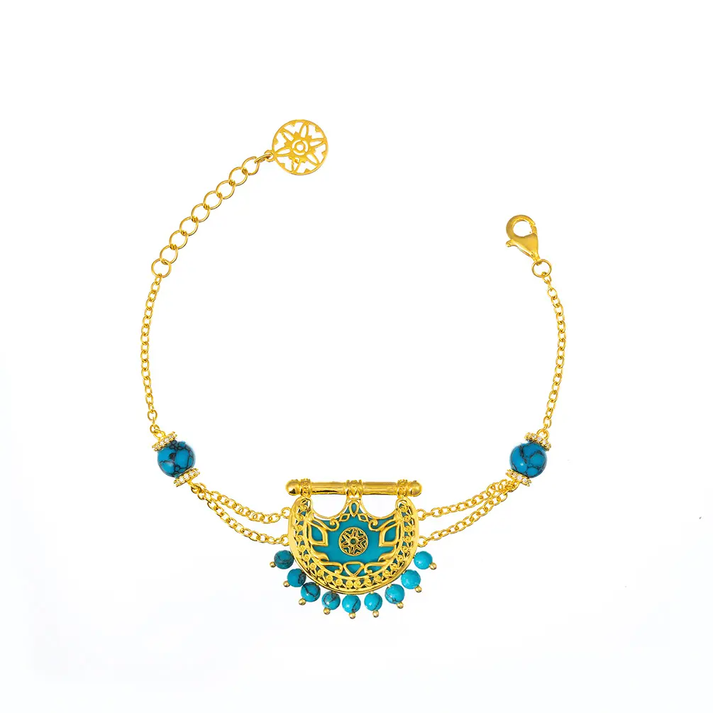 Kahilah's Gold-Plated Silver Bracelet with Turquoise Stone (KC85)