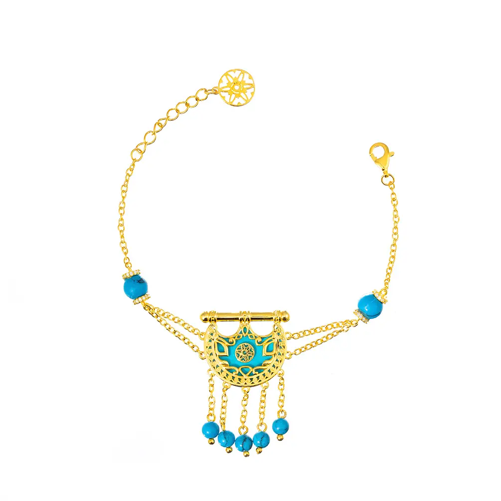 Kahilah's Gold-Plated Silver Bracelet with Turquoise Stone and Drops (KC84)