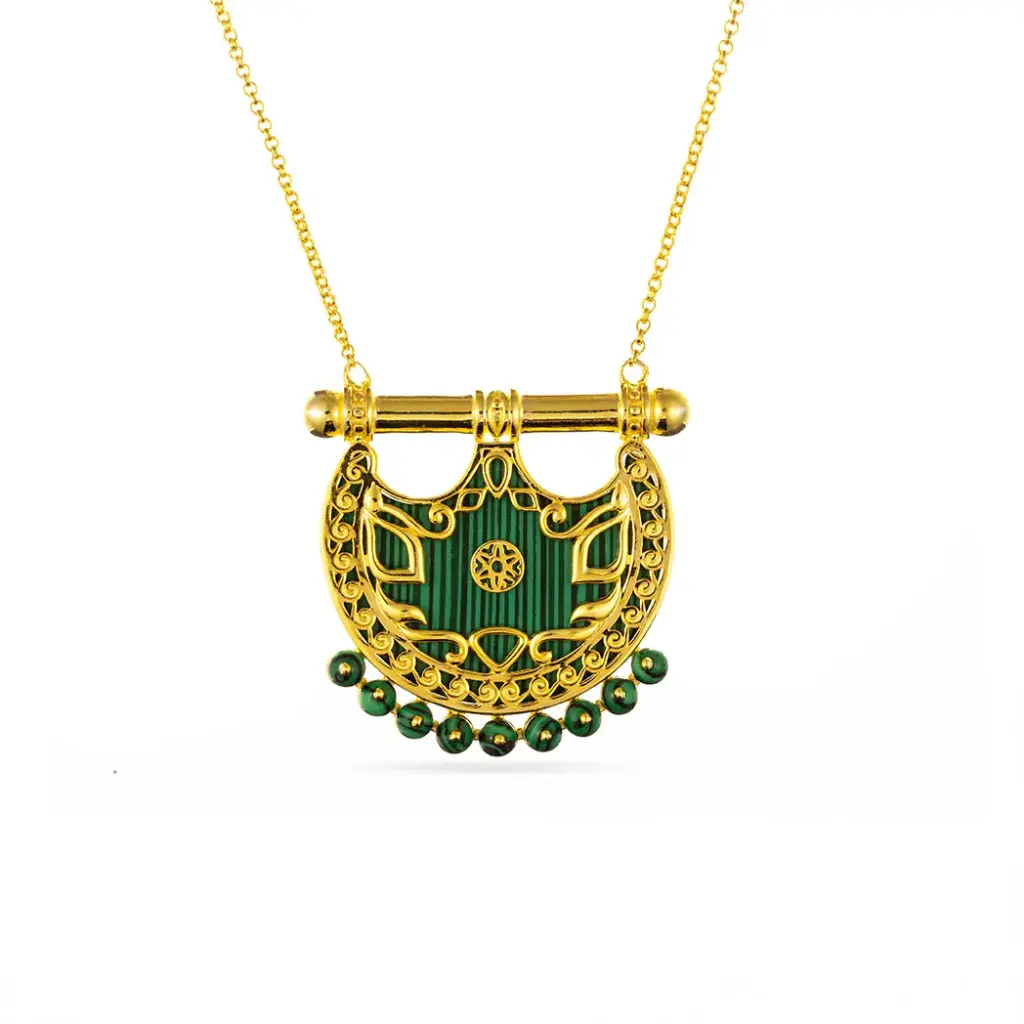 Kahilah's Gold-Plated Silver Necklace with Malachite stone  (KC27)