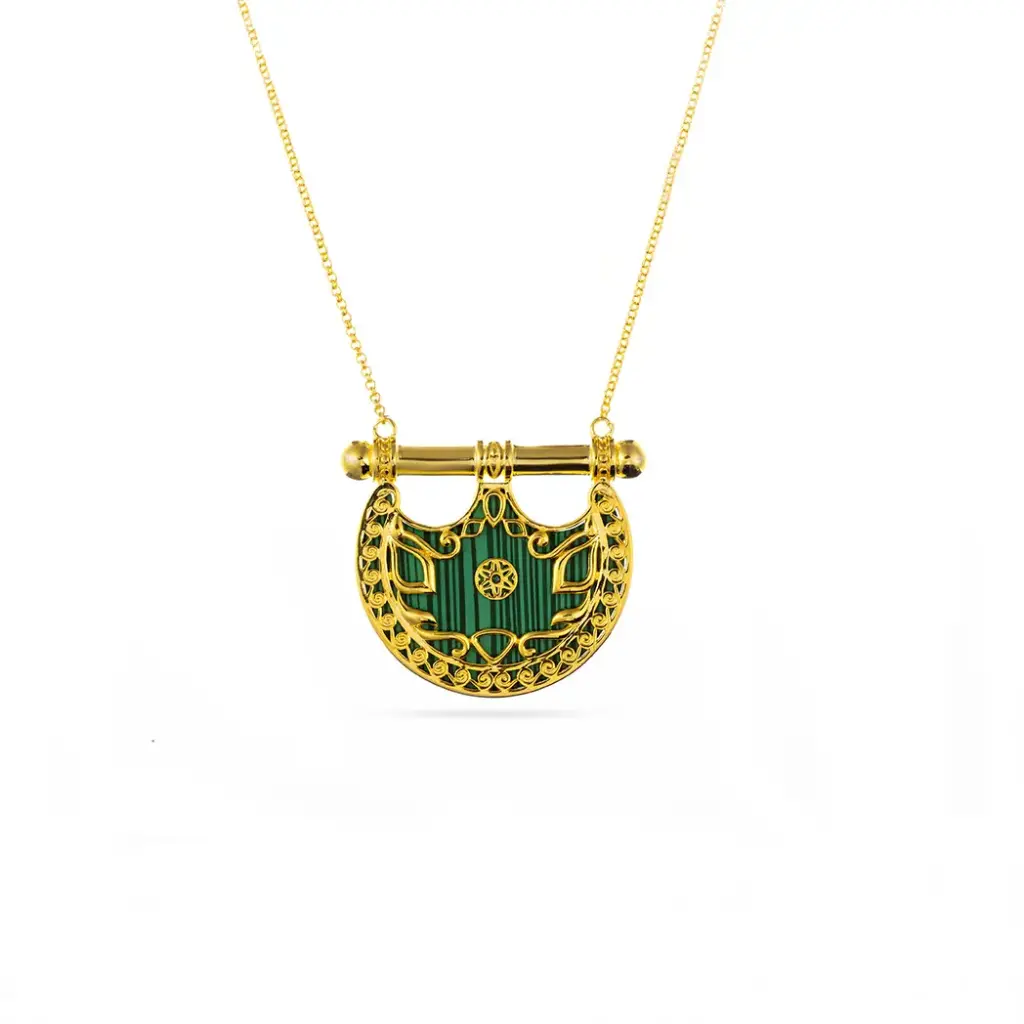 Kahilah's Gold-Plated Silver Necklace with Malachite stone -small (KC32)