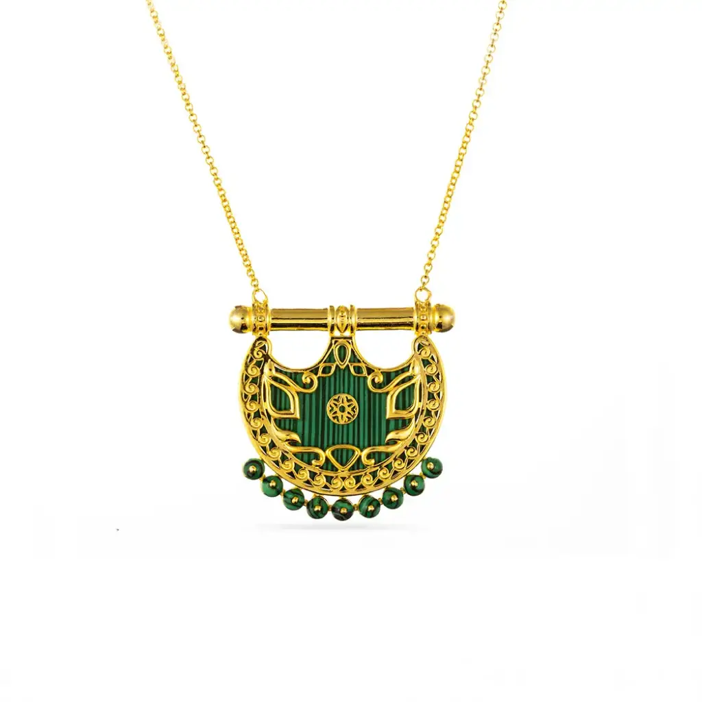 Kahilah's Gold-Plated Silver Necklace with Malachite stone -small (KC33)