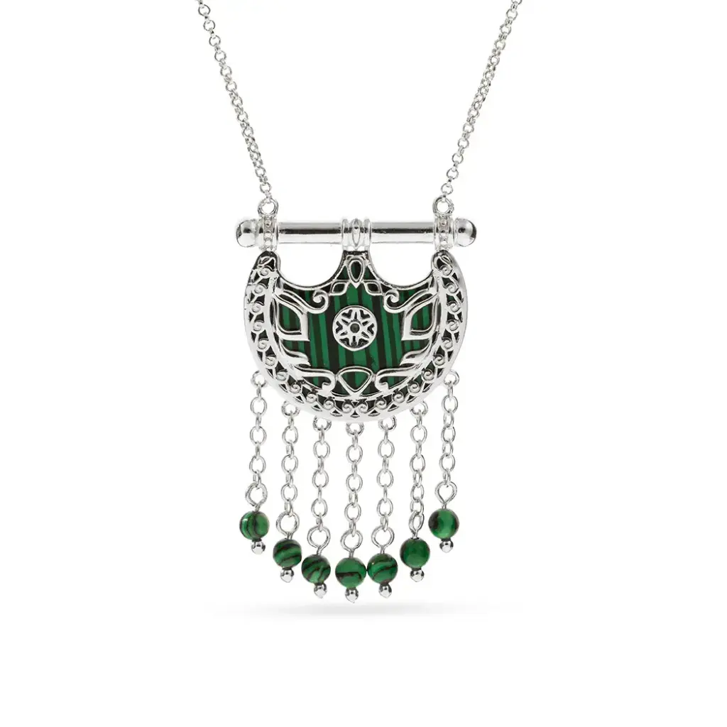 Kahilah's Silver Necklace with Malachite stone and drops  (KC29)