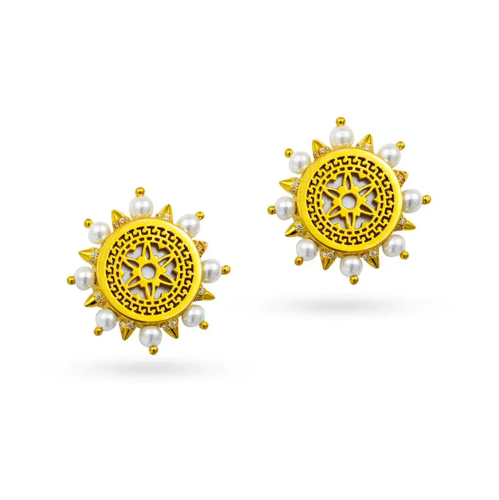 Spiky's Gold-Plated Silver Earring with Pearl