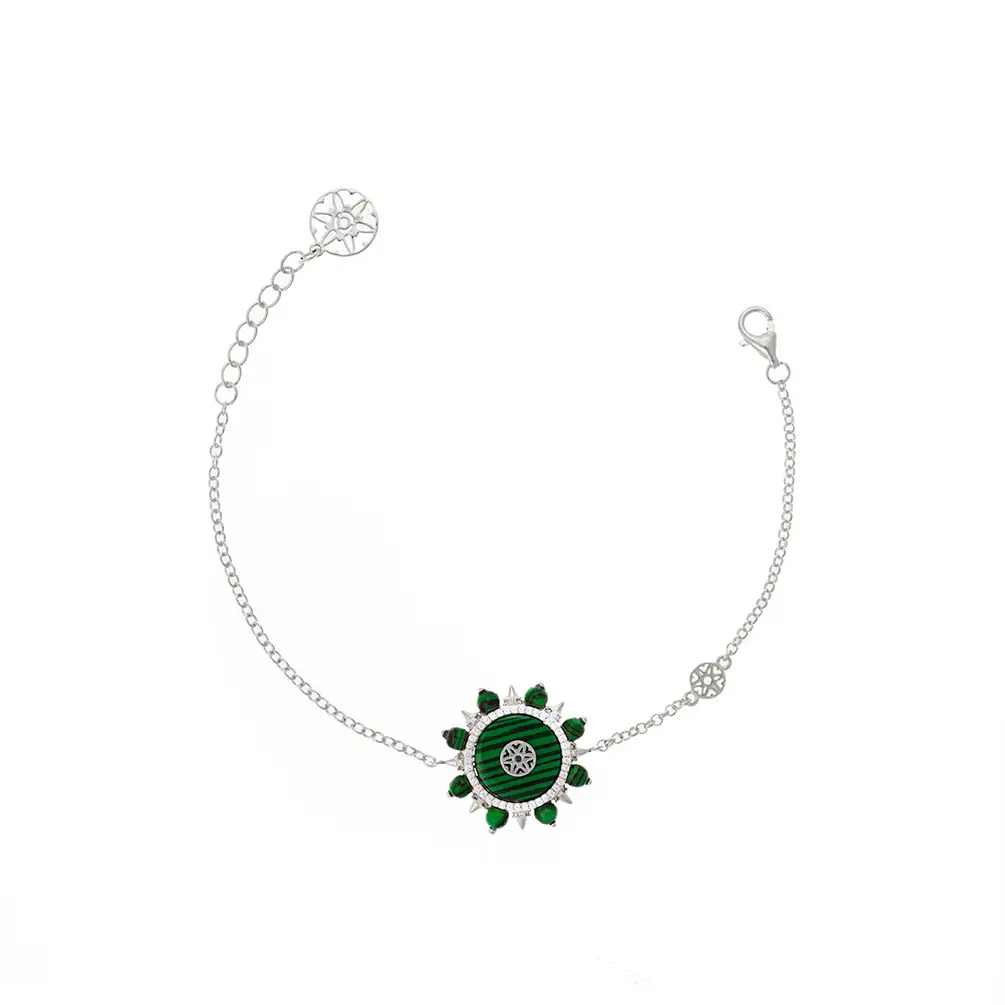 Spiky's Silver Bracelet with Malachite stone