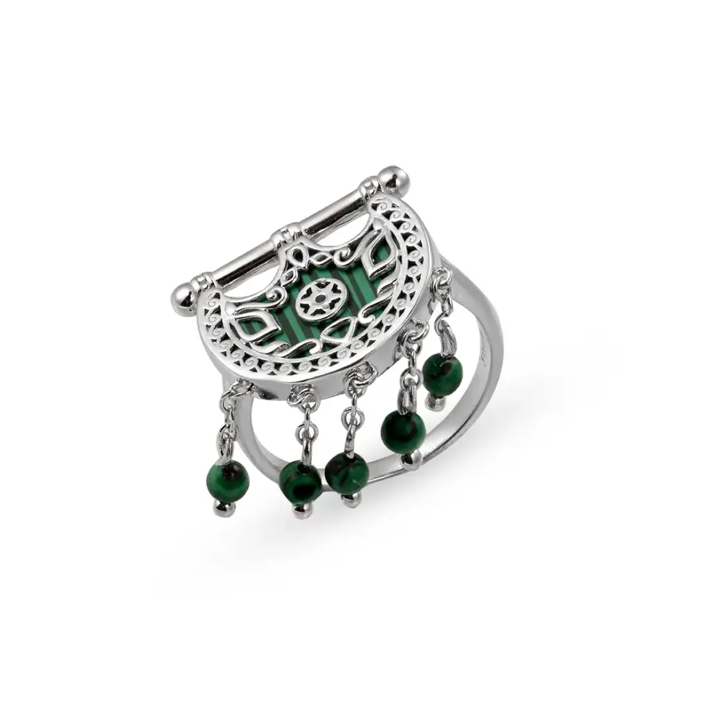 Kahilah's Silver Ring with Malachite stone - with drops (KC16)