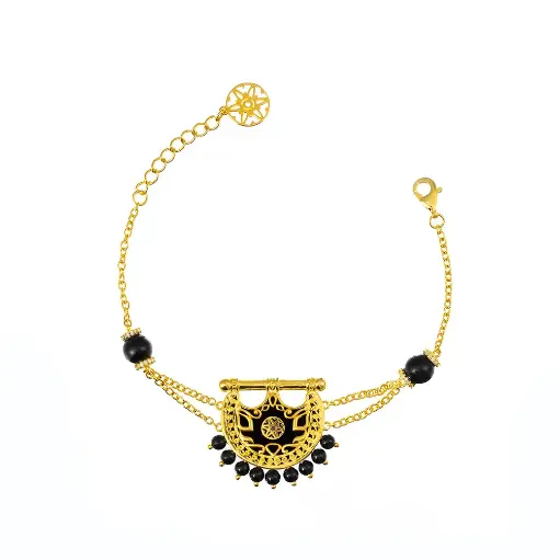 [H04069] Kahila's Gold - Plated Silver Bracelet with Black Onyx Stone (KC121)