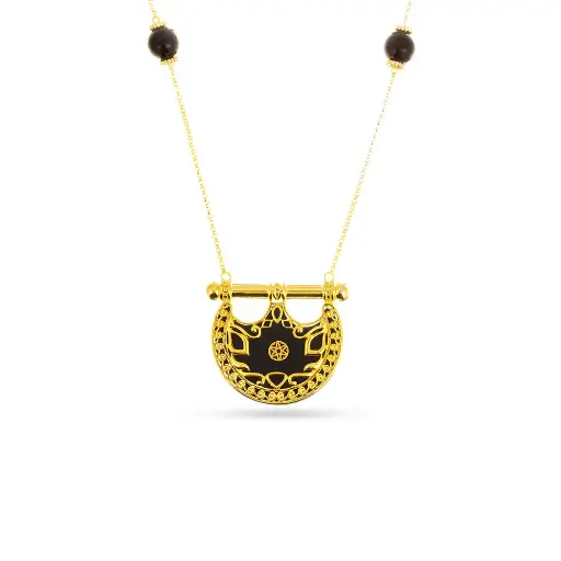 [H04062] Kahila's Gold - Plated Silver Necklace with Black Onyx - Small (KC114)