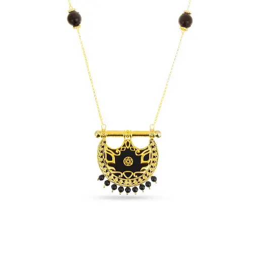 [H04063] Kahila's Gold - Plated Silver Necklace with Black Onyx Stone - Small (KC115)