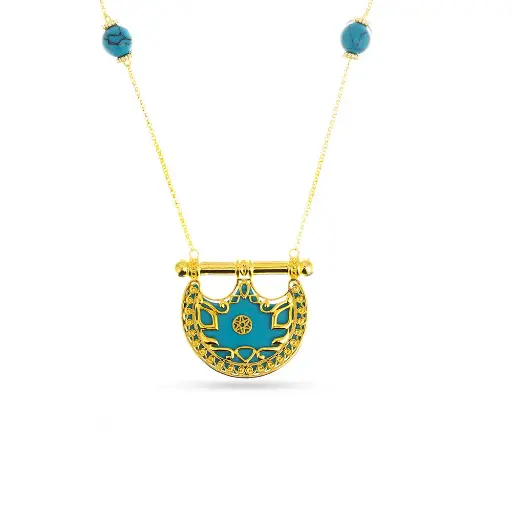 [H04008] Kahila's Gold - Plated Silver Necklace with Turquoise - Small (KC89)