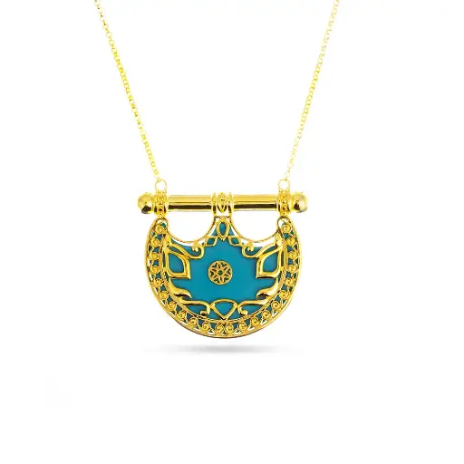 [H04011] Kahila's Gold - Plated Silver Necklace with Turquoise Stone - Large (KC91)