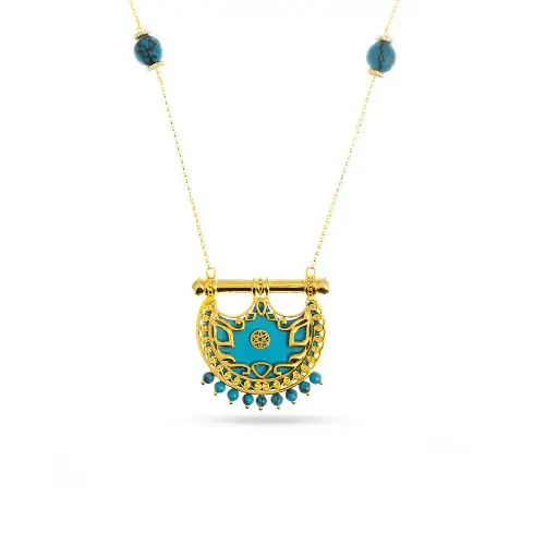 [H04009] Kahila's Gold - Plated Silver Necklace with Turquoise Stone - Small (KC94)