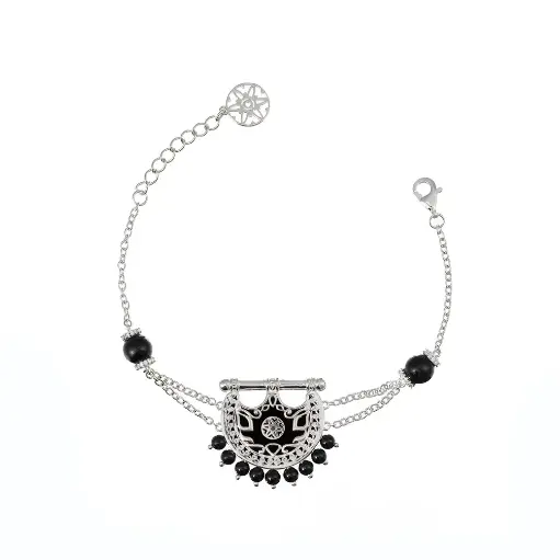 [H04032] Kahila's Silver Bracelet with Black Onyx Stone (KC99)