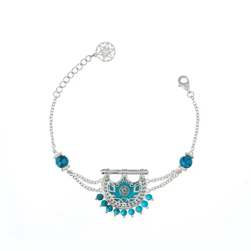 [H03983] Kahila's Silver Bracelet with Turquoise Stone (KC75)
