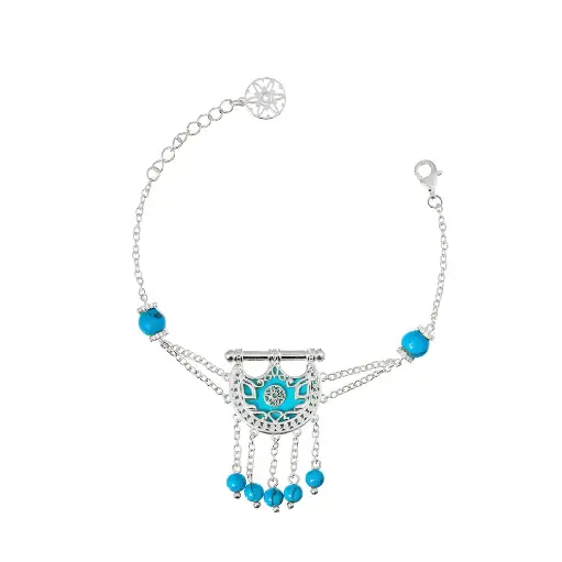 [H03981] Kahila's Silver Bracelet with Turquoise Stone and Drop (KC73)