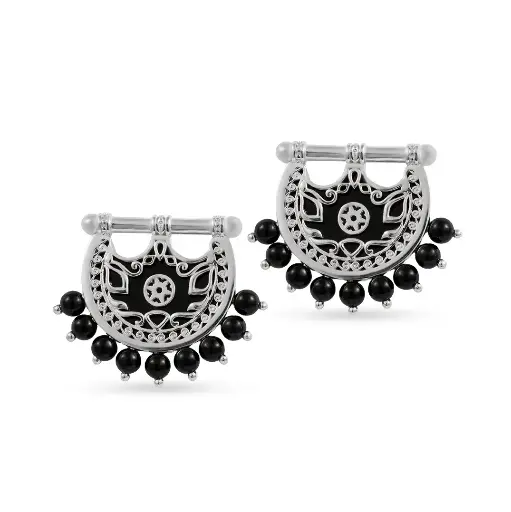 [H04041] Kahila's Silver Earring with Black Onyx Stone (KC108)