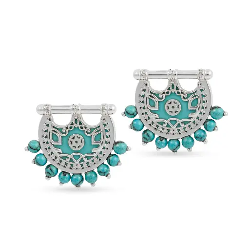 [H03985] Kahila's Silver Earring with Turquoise Stone (KC77)