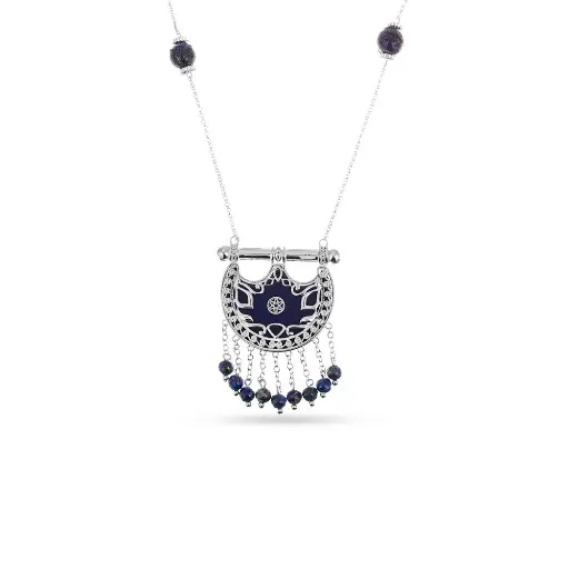 Kahila's Silver Necklace with Lazord Stone and Drops- Small (KC139)