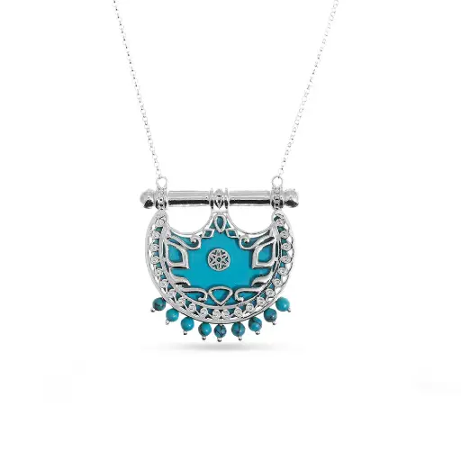 [H03977] Kahila's Silver Necklace with Turquoise Stone - Large (KC69)