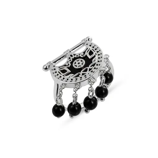 Kahila's Silver Ring with Black Onyx Stone and Drops (KC97)