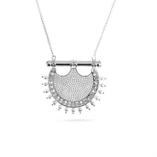 Kahila's Zircon Pearl Silver Necklace - Large (KC62)