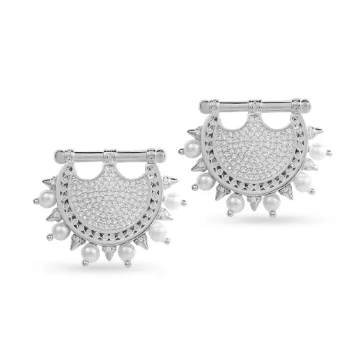 Kahila's Zircon Spiky Pearl Silver Earring (KC59)