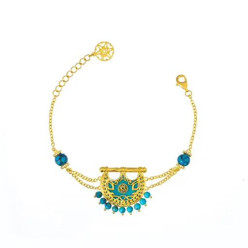 [H04004] Kahilah's Gold-Plated Silver Bracelet with Turquoise Stone (KC85)