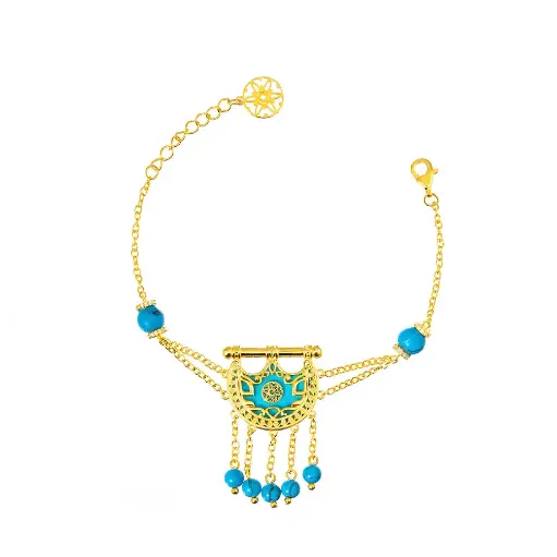 [H04003] Kahilah's Gold-Plated Silver Bracelet with Turquoise Stone and Drops (KC84)