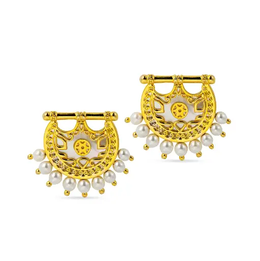 [p7791] Kahilah's Gold-Plated Silver Earring with Pearl (KC6)