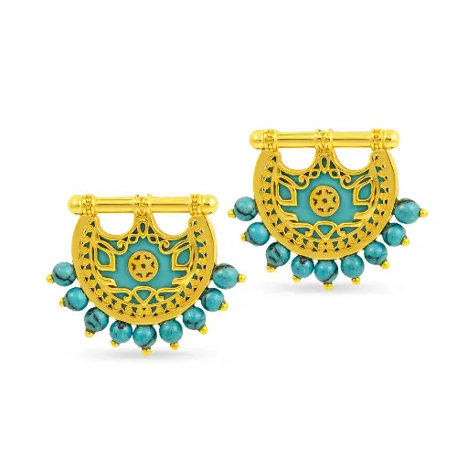 [H04005] Kahilah's Gold-Plated Silver Earring with Turquoise Stone (KC86)