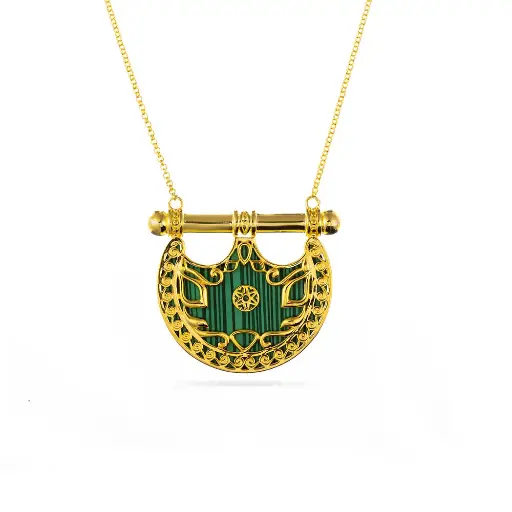 [p0232] Kahilah's Gold-Plated Silver Necklace with Malachite stone  (KC26)