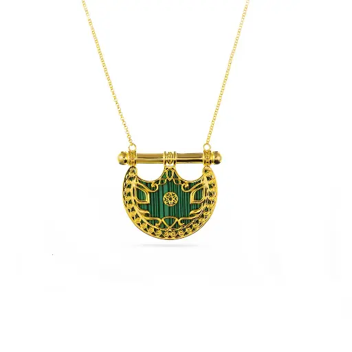 [p5524] Kahilah's Gold-Plated Silver Necklace with Malachite stone -small (KC32)