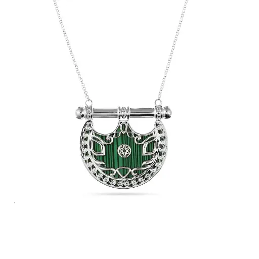 [p5957] Kahilah's Silver Necklace with Malachite stone  (KC25)