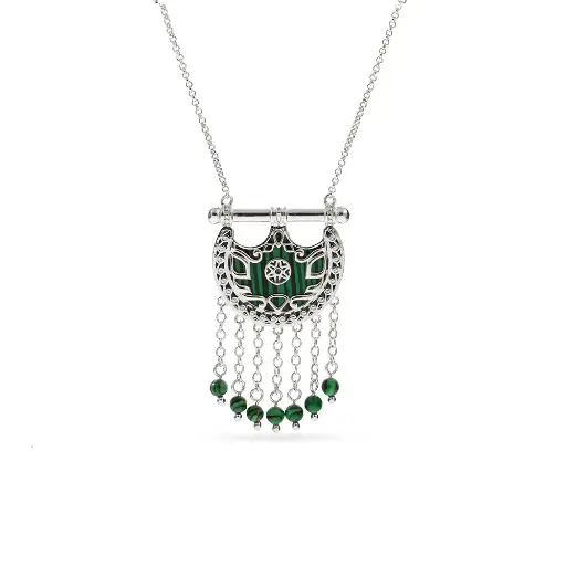 [p6348] Kahilah's Silver Necklace with Malachite stone and drops-small (KC35)