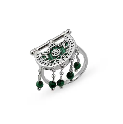 Kahilah's Silver Ring with Malachite stone - with drops (KC16)