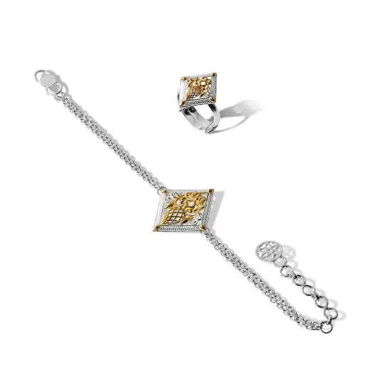 [p2288] Omani Silver Bracelet & Ring, partialy gold plated (Teacher's Day 2022-2))