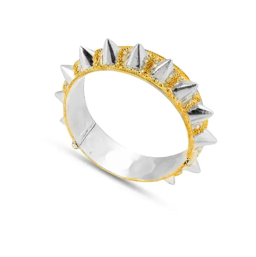 [p6158] Omani Silver Mushawak Bangle, partially gold plated - Wide 4 