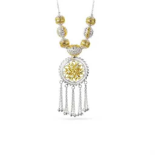 [p5882] Omani Silver Necklace,  partially gold plated - Merriyah (ON59)