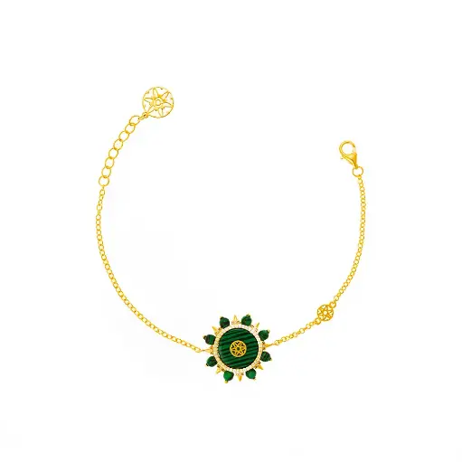 [p5255] Spiky's Gold-Plated Silver Bracelet with Malachite stone