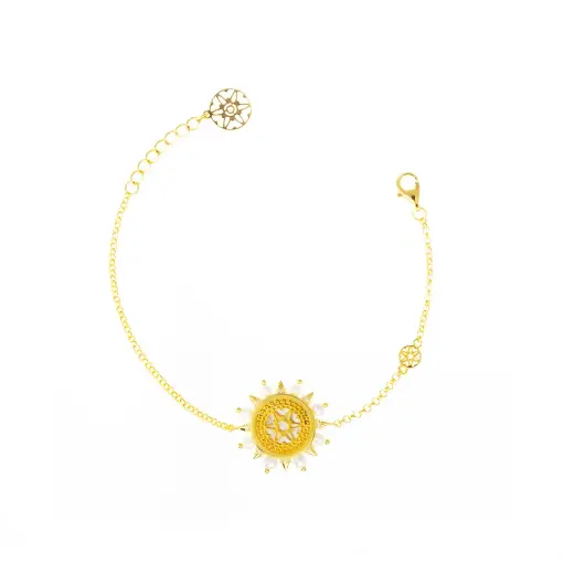 [p3525] Spiky's Gold-Plated Silver Bracelet with Pearl