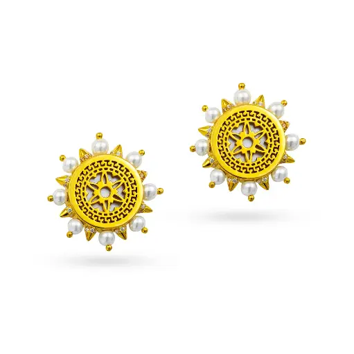 [p3412] Spiky's Gold-Plated Silver Earring with Pearl
