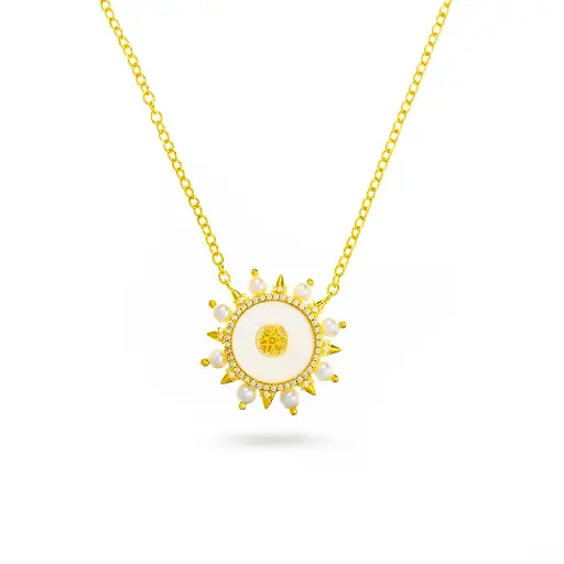 [p1678] Spiky's Gold-Plated Silver Necklace with Pearl