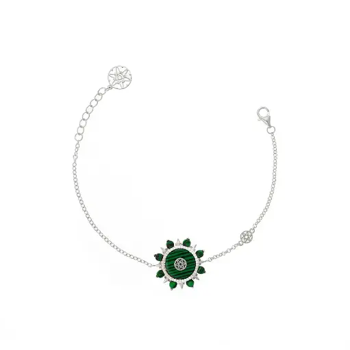 [p5058] Spiky's Silver Bracelet with Malachite stone